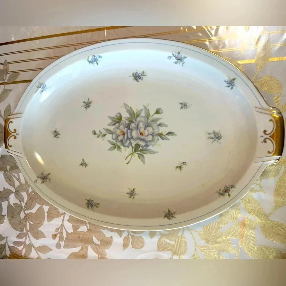 VTG Meito China "Virginia"  17 1/2" Handled Oval Serving Platter JAPAN white